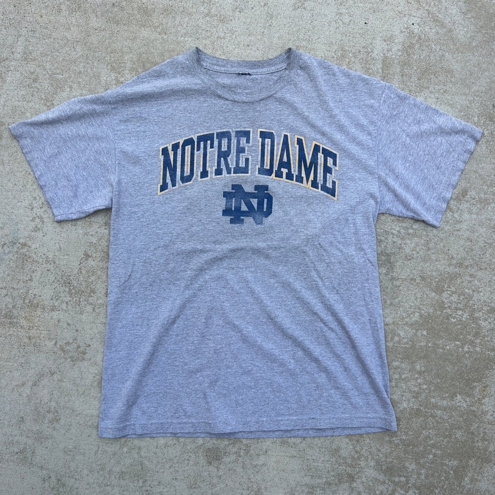 Notre Dame T-Shirt XL Gray Faded Vintage Spellout ND Logo NCAA Fighting Irish